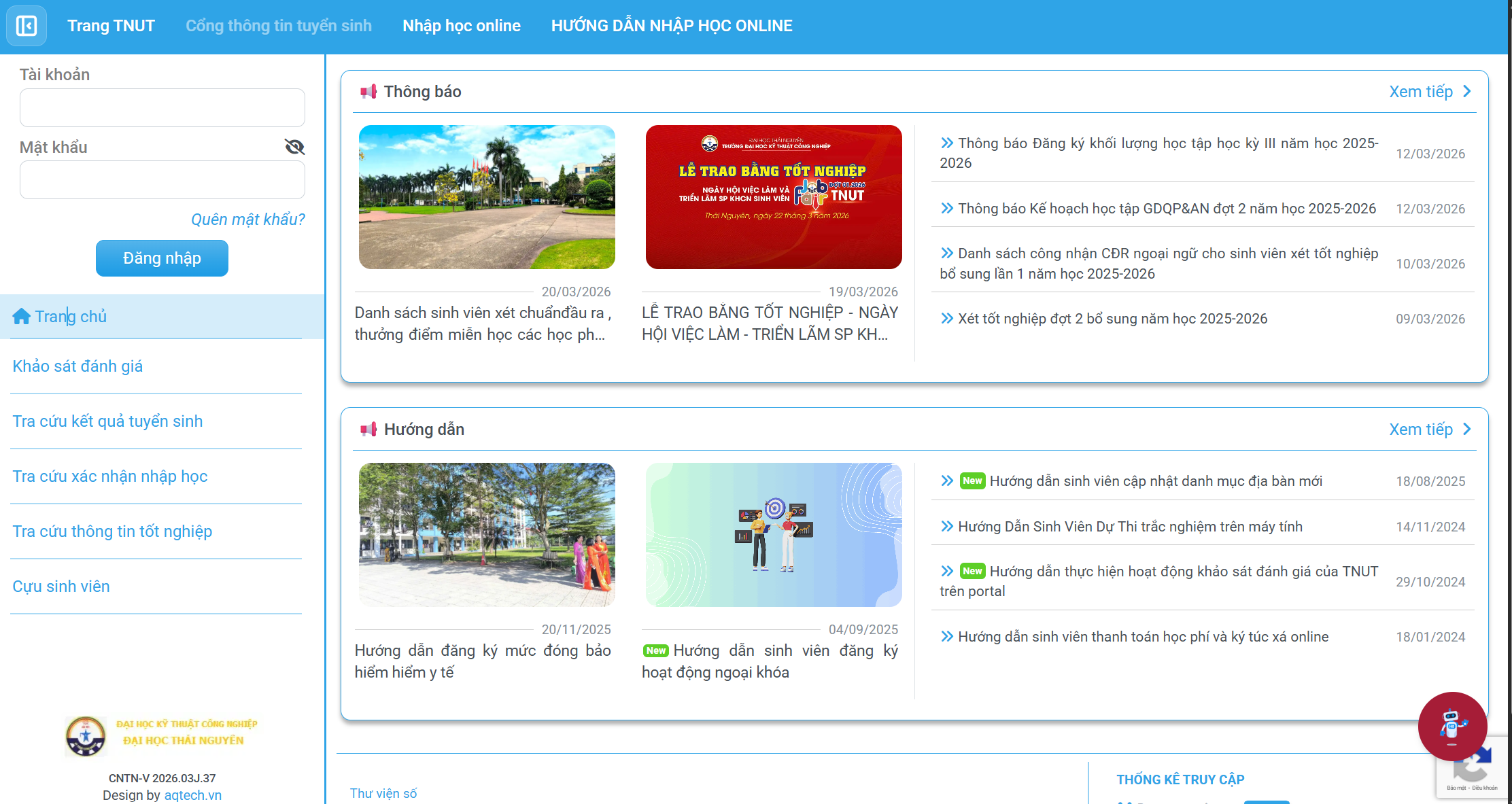 Hướng dẫn sử dụng hệ thống portal tại TNUT 